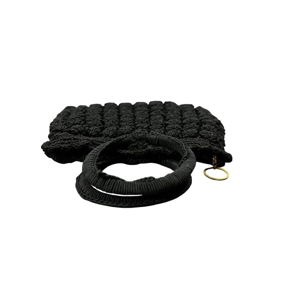 Vintage Black Crocheted Popcorn Stitch Handbag Small Purse Mid Century Used - Picture 3 of 16